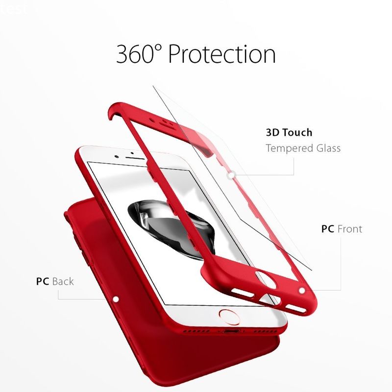 For iphone 7/7plus/8/8plus/X and for samsung 360 full protective phone case with tempered glass screen protector